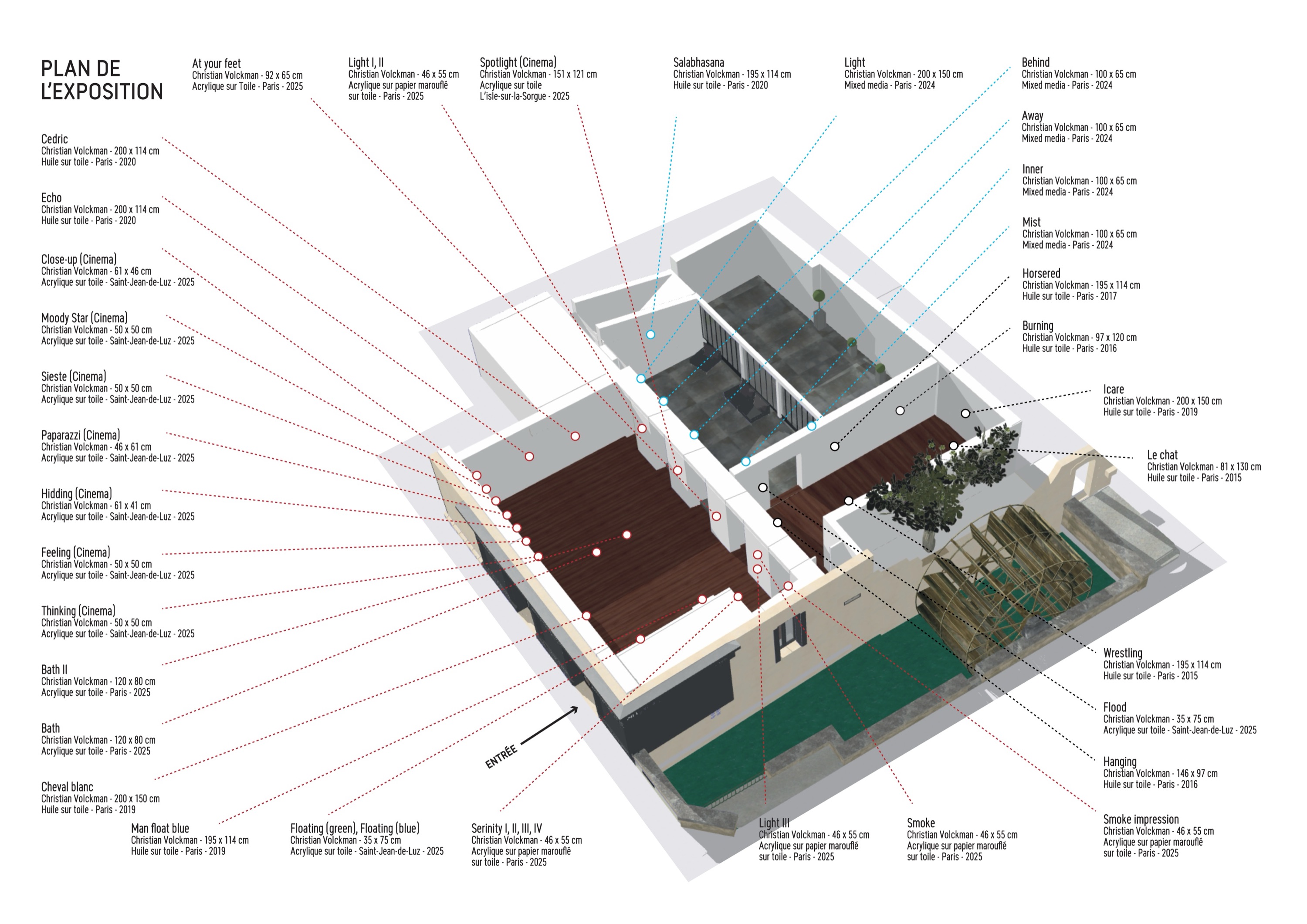 Plan of the Chaos and Serenity exhibition at 4rt Gallery, with every work located